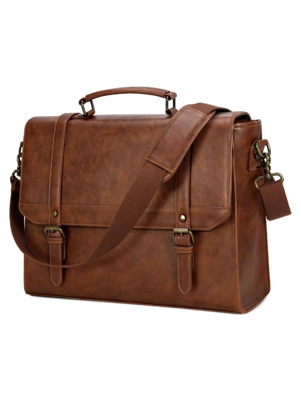 Men's PU Leather Messenger Bag 15.6 Inch Laptop Briefcase Satchel